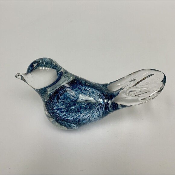 Handblown Art Glass Blue Bird Figurine Paperweight 3” Tall - Picture 1 of 5